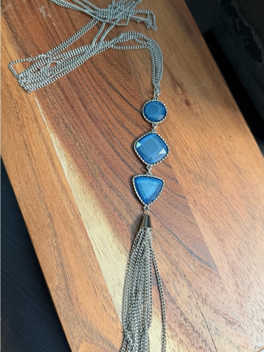 Blue Stone Tassel Pendant Necklace